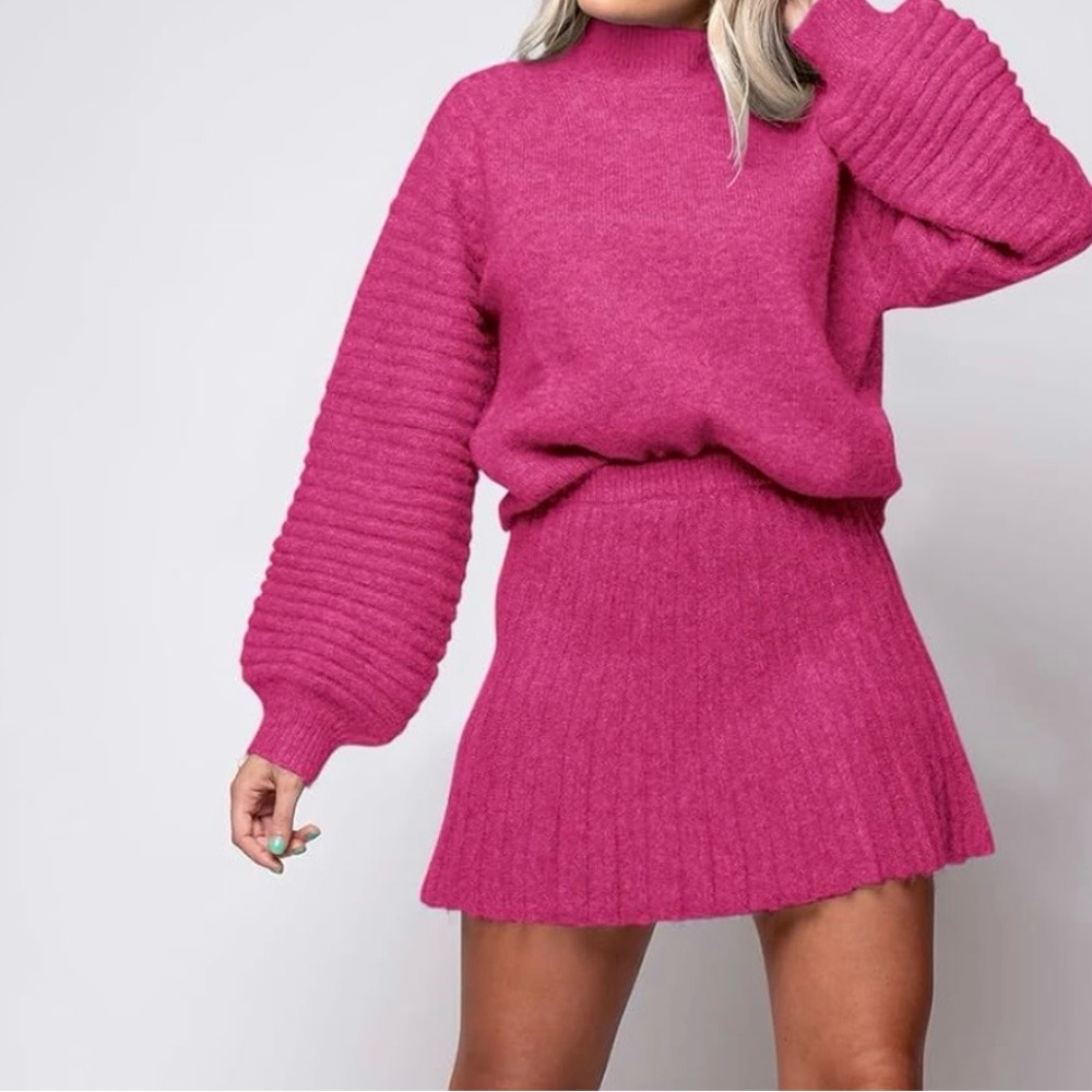 Pink Ribbed Sweater and Skirt Set - Picture 2 of 2